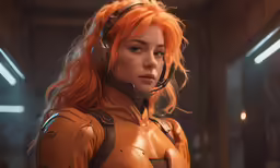 a woman wearing ear muffs in a sci - fil suit