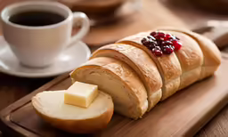 a loaf of bread topped with butter and cranberries