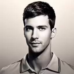 a man wearing a polo shirt and short hair