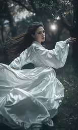 the woman in a long dress is holding out her hands