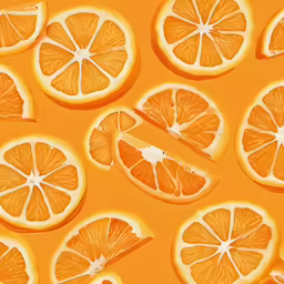 orange slices and slices of lemon on a yellow background