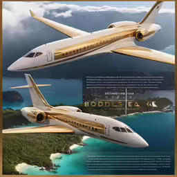 a plane with gold trim in the sky