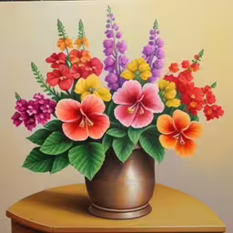 /tmp/FOODA5JZO.jpg = the painting depicts flowers in a bronze vase on a table
,/tmp/FOODA5JZO.jpg = an oil painting of a vase with colorful flowers on it
,/tmp/FOODA5JZO.jpg = an oil painting of many different colored flowers in a vase
,/tmp/FOODA5JZO.jpg = a painting of flowers on a wood table
,/tmp/FOODA5JZO.jpg = there is a painting of a vase with many flowers in it
,/tmp/FOODA5JZO.jpg = a painting of colorful flowers in a silver vase
,/tmp/FOODA5JZO.jpg = flowers in a vase on a table painted on canvas
