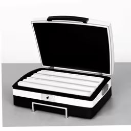 an open briefcase with compartments is shown