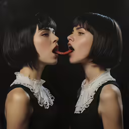 two women are making faces and pulling their tongue out