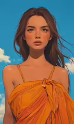 an illustrated photo of a young woman with brown hair