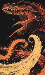 a colorful drawing of two dragon heads
