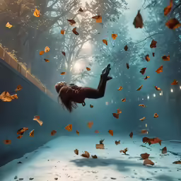 an image of girl floating in the air surrounded by a group of butterflies