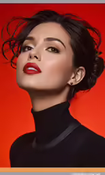a woman with red lips and a black shirt