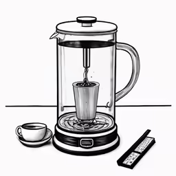 a drawing of a coffee maker and a remote control
