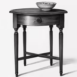 a small table with a bowl on top