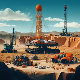 a pile of dirt in a field with some machinery in it