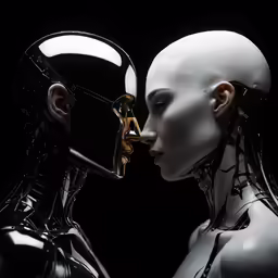 two people are kissing while one person is holding a mirror