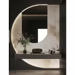 the interior of a modern bathroom with circular walls