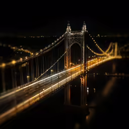 a night scene of a bridge over water