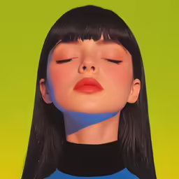 an illustration of a woman with long dark hair and red lips