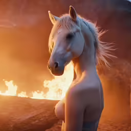 a nude horse that is standing in the dirt