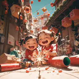 two young children are playing with a star