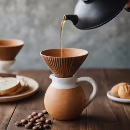 a coffee pourer is filled with liquid from the dripper