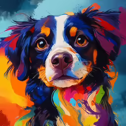 the image of a dog painted on to a canvas