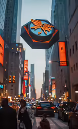 a busy city with tall buildings and traffic