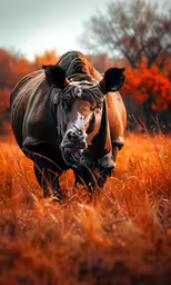 a horse standing alone in a field