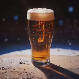 a glass of beer sitting on a table