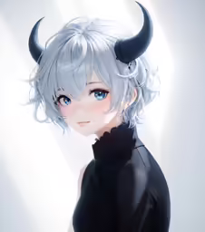 a woman with horns and white hair