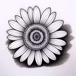 a pencil drawing of a sunflower with its petals