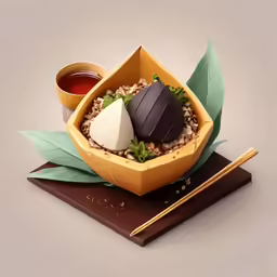 a pastry made from a triangular shaped cup and leaves