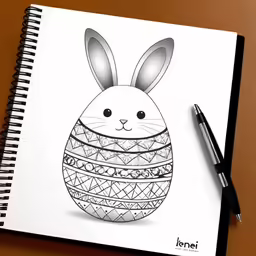 the pencil drawing shows a bunny wearing an egg