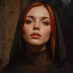 a woman in black wearing an orange make up