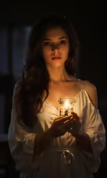 a girl holding a candle in her hand