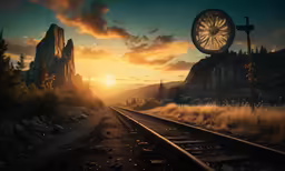a train track running in front of a mountain