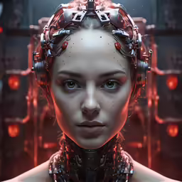 a woman with headphones on looking into the camera