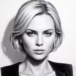 a woman in black top standing against a white background