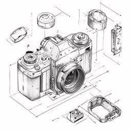 a drawing of a camera and parts