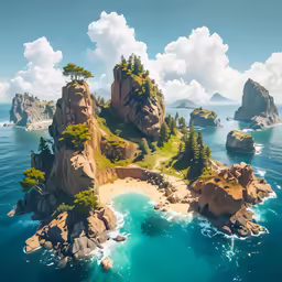 an animated island is shown with a house on top