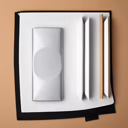 a photo frame with some white and black objects