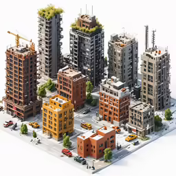 cityscapes, with several buildings on the ground
