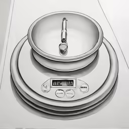 a drawing of a kitchen scale with a large bowl on it