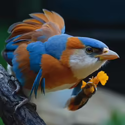there is a bird that is perched on a branch with flowers