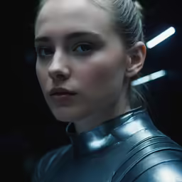 a woman in a sci fiction suit