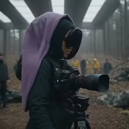 a camera person holding a camera taking pictures