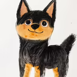 a small black and brown dog with big eyes