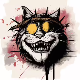 a black cat with yellow eyes wearing a hat and glasses