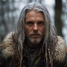 this is an image of a man with long hair and a beard