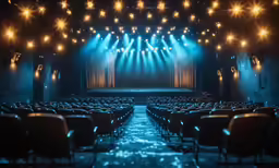 empty theater with bright lights and seats