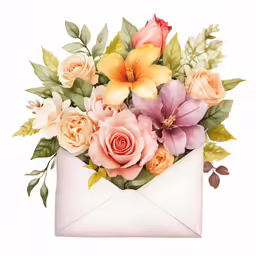 an envelope with flowers and leaves on it
