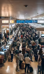 a huge crowd of people walking around an airport